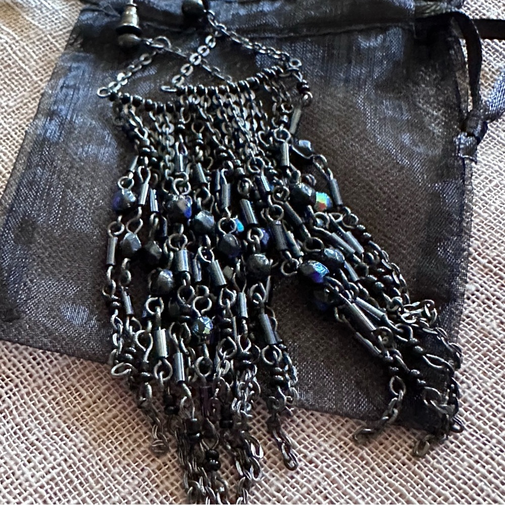 Vintage Elegant Black Oil Slick Chandelier Earrings